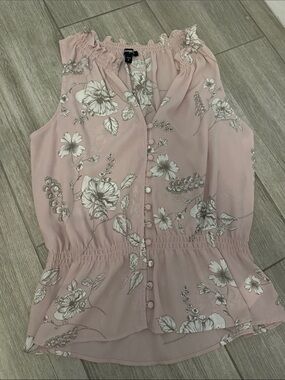 Express Dusty Pink Floral Sleeveless Peplum Shell